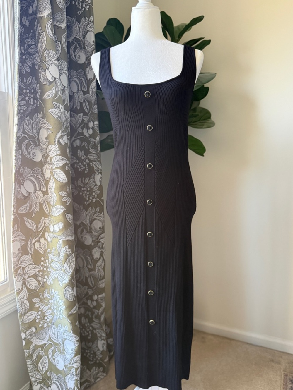 NWT Target x Jenee Naylor Black Ribbed Button-Front Midi Dress